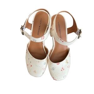 Lucky Brand Girls Floral Wedge Shoes Youth Size 3 Ankle Strap